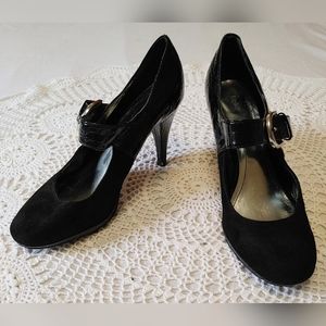 💚 STYLE & CO. Black Suede/Patent Leather Snake Skin Print Mary Jane Heel